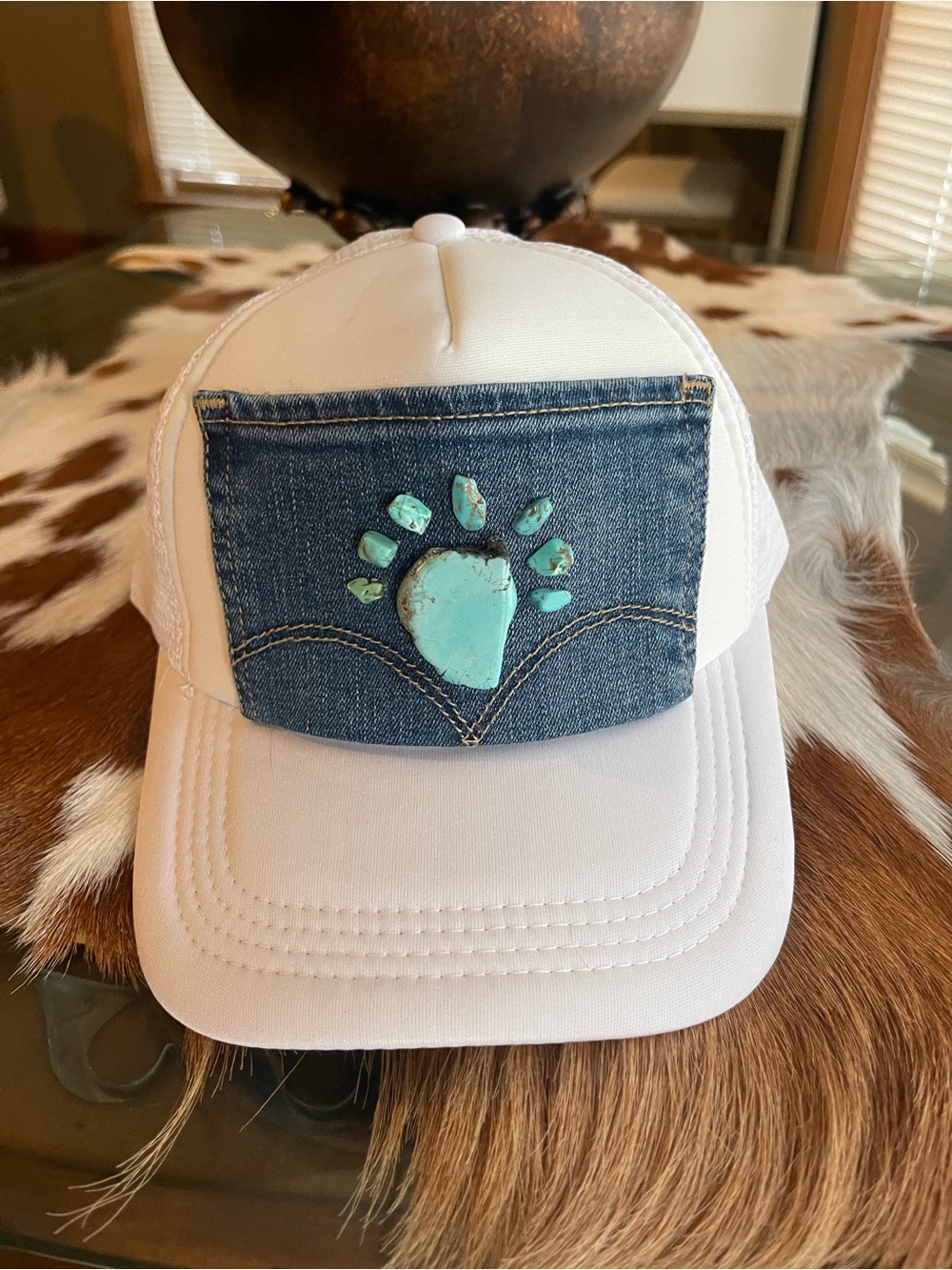 Trucker Hat denim patch with turquoise stones